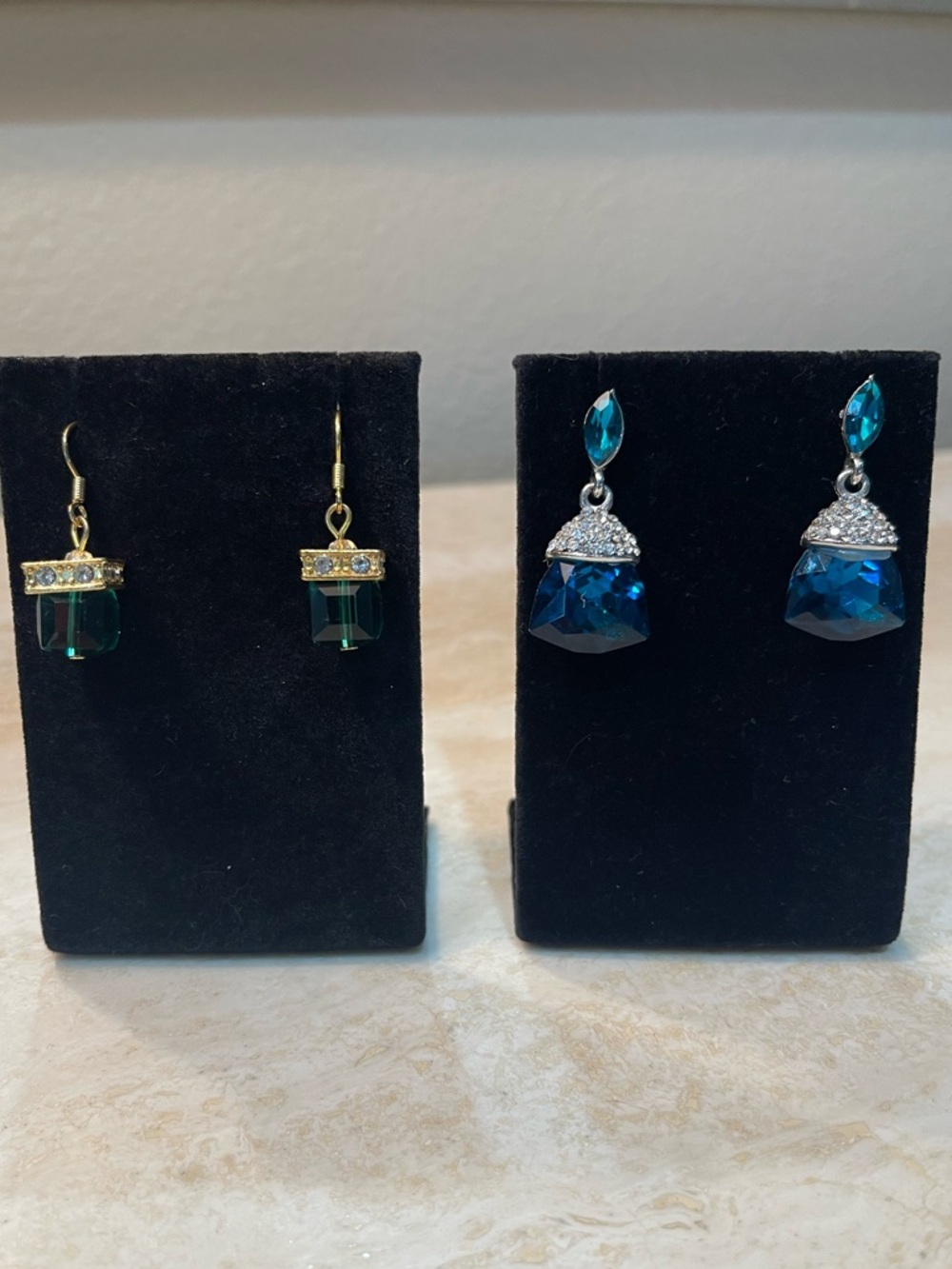 Vintage Style Jewel Tone Crystal Dangle Drop Earrings Set - 2 Pairs